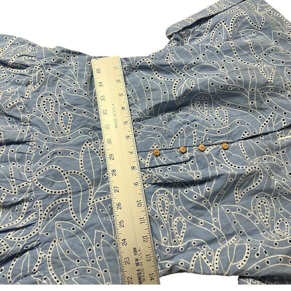 ZARA‎ Dress WMNS M Blue Embroidered Eyelet Midi  Shirt Cutwork V-Neck 7946/528 - Picture 7 of 16